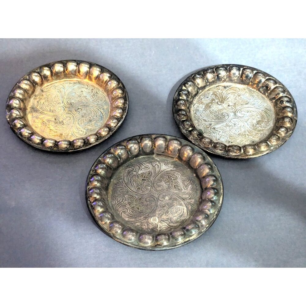 Silver Plate Ashtrays (3) Vintage MCM 3.5 in Across